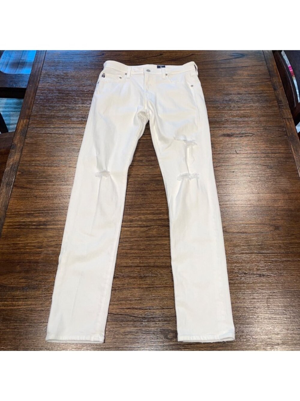 AG Stockton Skinny Jean Mens 32x32 White Distressed Ripped Summer Denim Stretch
